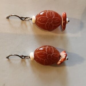 Carved carnelian pierced earrings